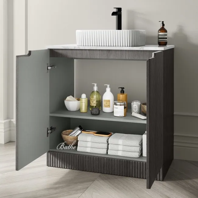 Crete Fluted Charcoal Elm Vanity with Marble Top & Reno Basin 800mm