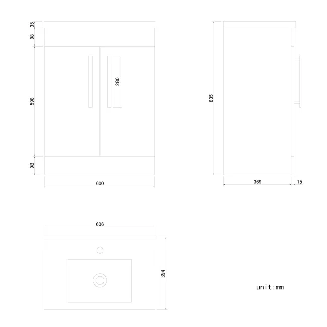 Avon Stone Grey Basin Vanity 600mm and Toilet Set