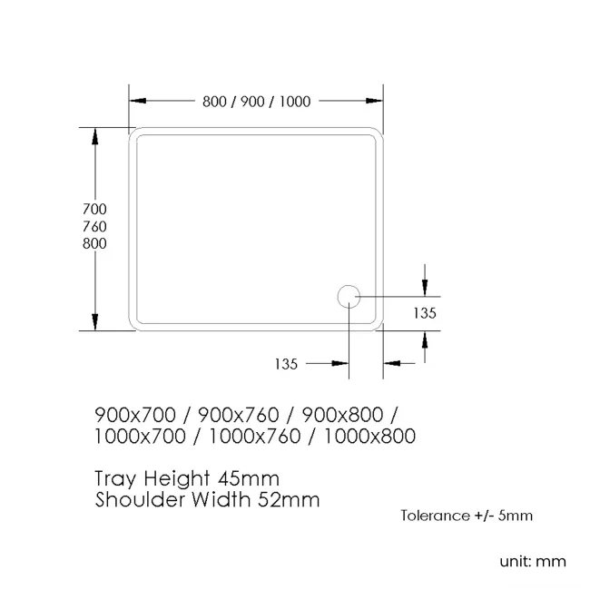 London Rectangular Stone Shower Tray 900x700mm