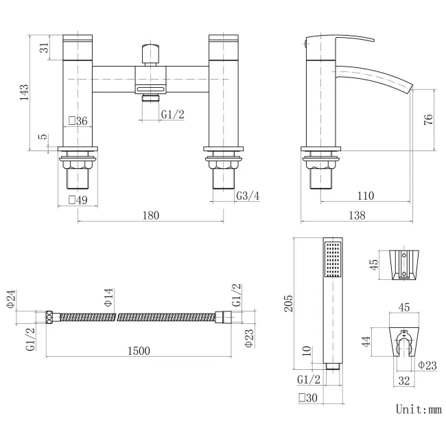Welland Chrome Basin & Shower Bath Mixer Tap Set