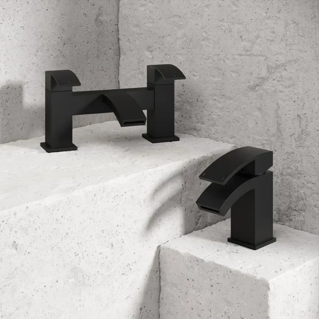 Welland Matt Black Basin & Bath Mixer Tap Set