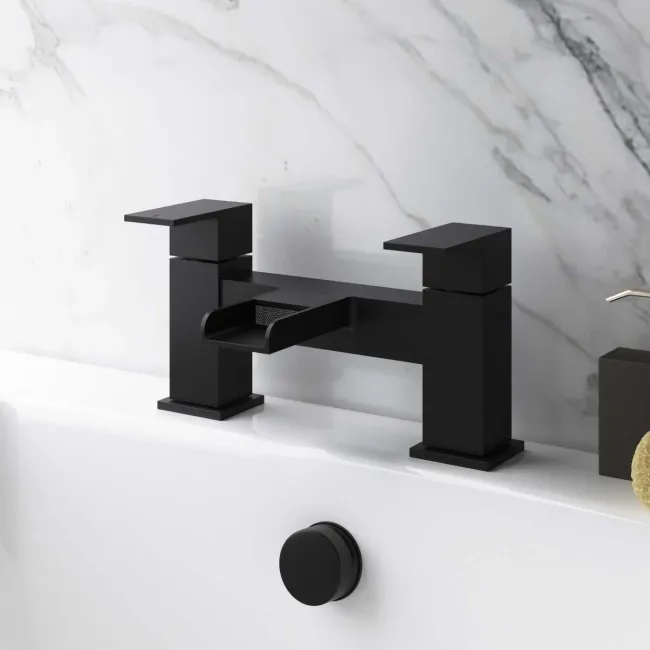 Avon Matt Black Waterfall Basin & Bath Mixer Tap Set