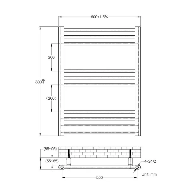 Barcelona Electric Chrome Straight Heated Towel Rail 800x600mm