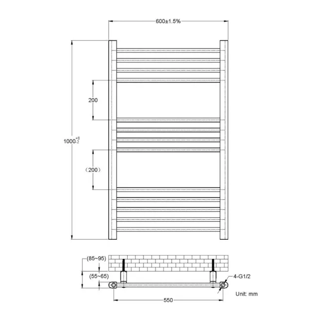 Barcelona Electric Chrome Straight Heated Towel Rail 1000x600mm
