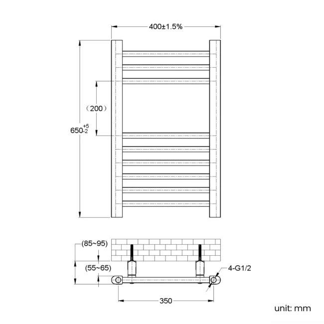 Barcelona Electric Antique Gold Straight Heated Towel Rail 650x400mm