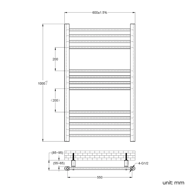 Barcelona Electric Antique Gold Straight Heated Towel Rail 1000x600mm