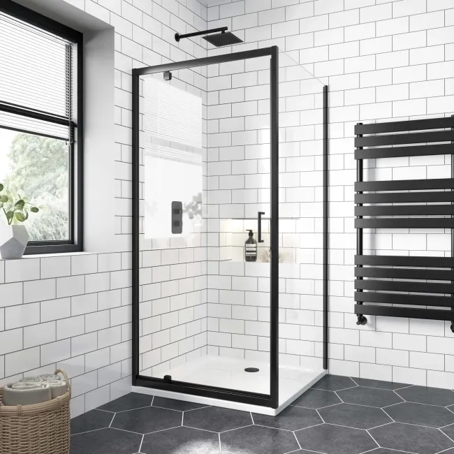 London Matt Black 6mm Pivot Shower Enclosure 900x900mm