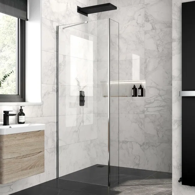 Copenhagen Easy Clean 8mm Wet Room Shower Glass 800mm & 250mm Return Panel