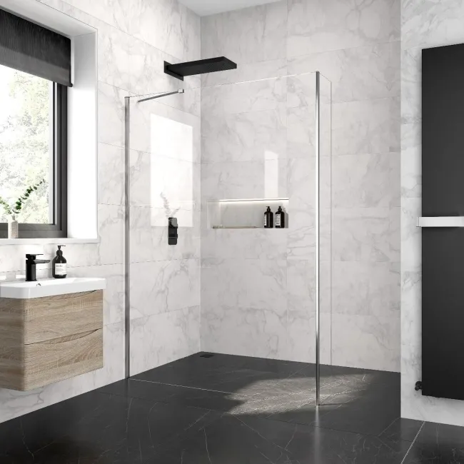 Copenhagen Easy Clean 8mm Wet Room Shower Glass Panel 1400mm & 250mm Return Panel