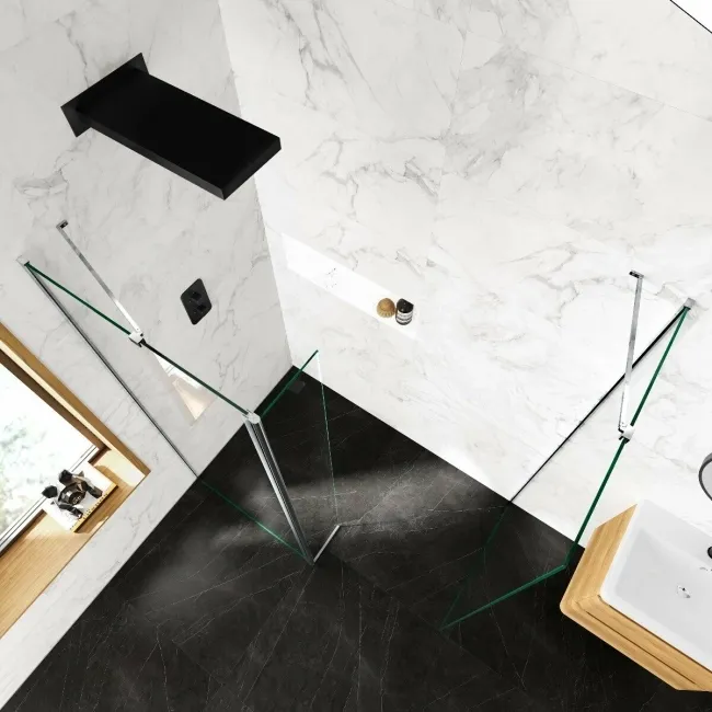 Copenhagen Easy Clean 8mm Walk In Shower Enclosure 800mm & 800mm Glass with Pivotal Return Panel