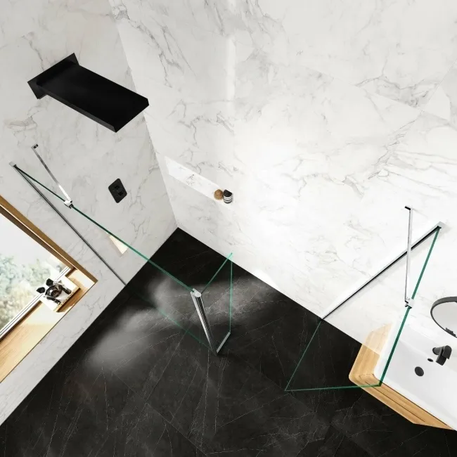 Copenhagen Easy Clean 8mm Walk In Shower Enclosure 1200mm & 800mm Glass with Pivotal Return Panel