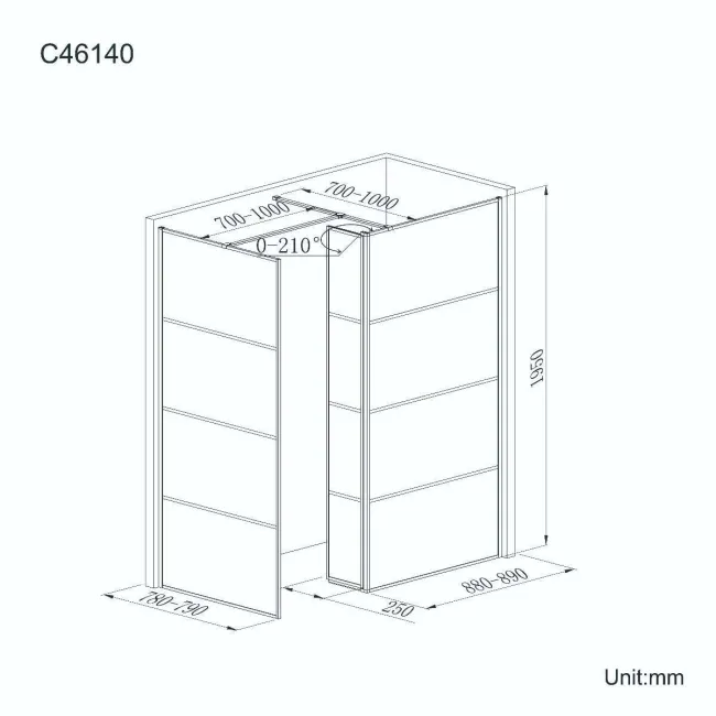 Munich Matt Black Grid 8mm Walk In Shower Enclosure 900mm & 800mm Glass with Pivotal Return Panel