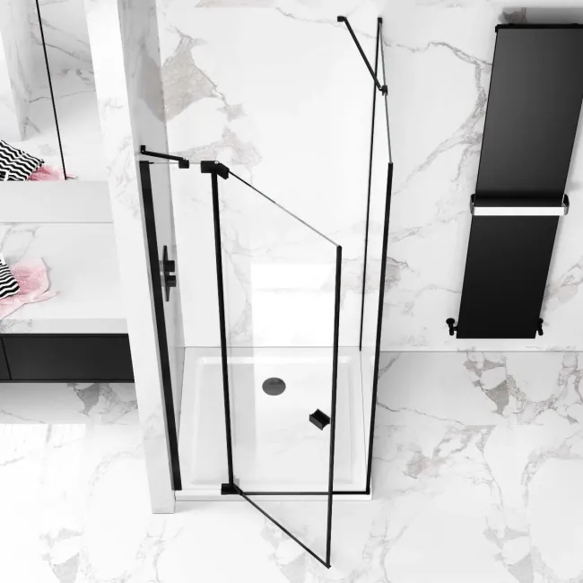 Vienna Matt Black Easy Clean 8mm Hinged Shower Enclosure 900x900mm