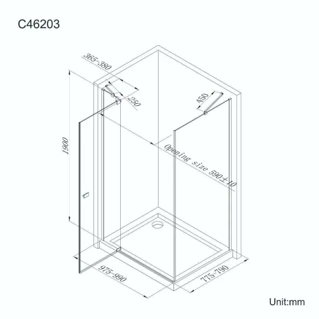 Vienna Matt Black Easy Clean 8mm Hinged Shower Enclosure 1000x800mm