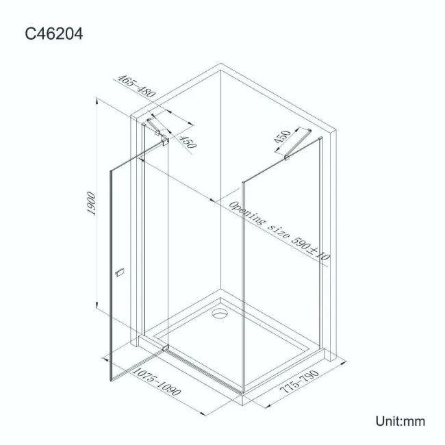 Vienna Matt Black Easy Clean 8mm Hinged Shower Enclosure 1100x800mm