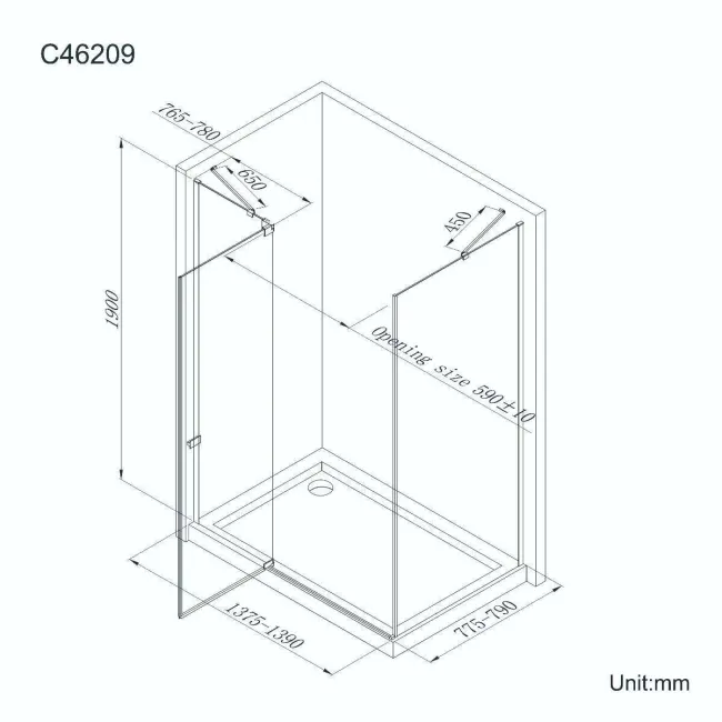 Vienna Matt Black Easy Clean 8mm Hinged Shower Enclosure 1400x800mm