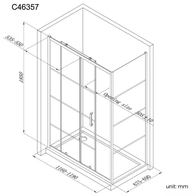 London Matt Black Grid 6mm Sliding Shower Enclosure 1200x700mm