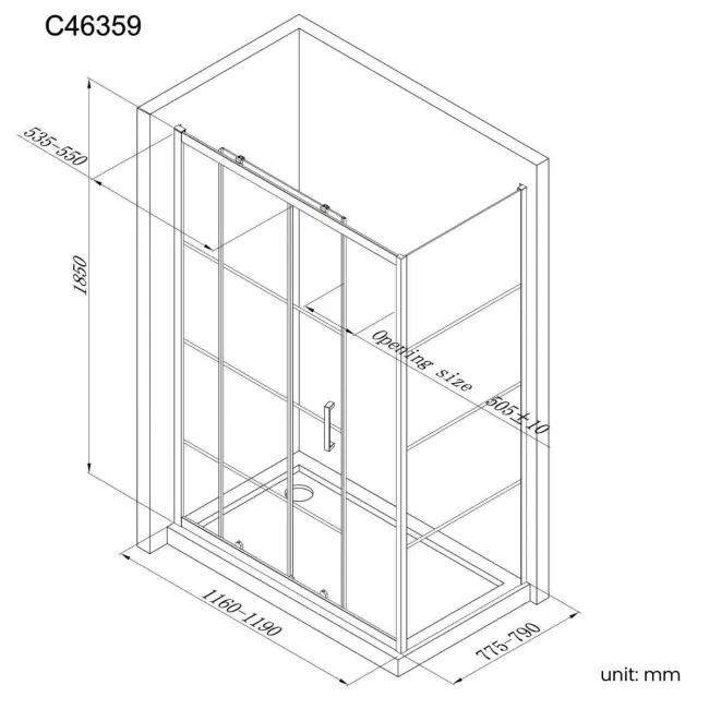 London Matt Black Grid 6mm Sliding Shower Enclosure 1200x800mm