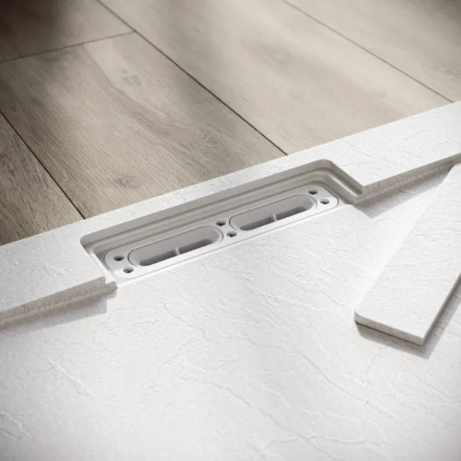 Tokyo Rectangular Matt White Slate Texture Stone Shower Tray 1000x700mm