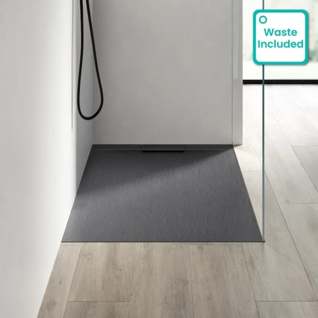 Tokyo Rectangular Matt Grey Slate Texture Stone Shower Tray 1200x800mm
