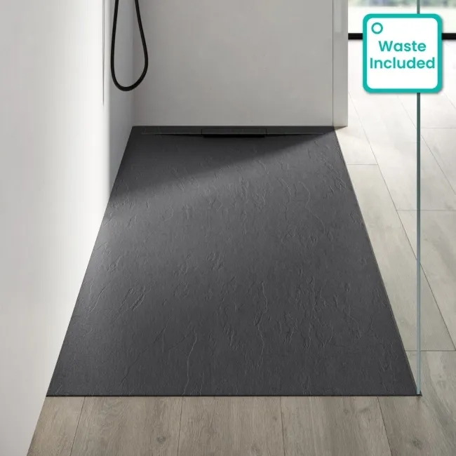Tokyo Rectangular Matt Grey Slate Texture Stone Shower Tray 1800x900mm