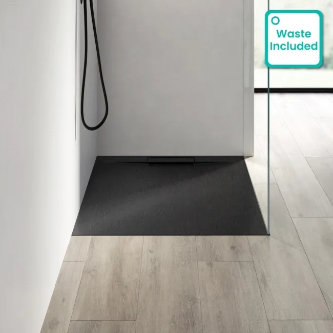 Tokyo Rectangular Matt Black Slate Texture Stone Shower Tray 1000x800mm