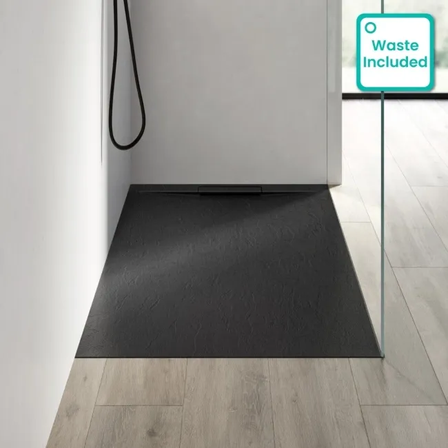 Tokyo Rectangular Matt Black Slate Texture Stone Shower Tray 1400x900mm