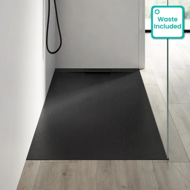 Tokyo Rectangular Matt Black Slate Texture Stone Shower Tray 1700x900mm