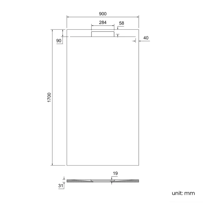 Tokyo Rectangular Matt Black Slate Texture Stone Shower Tray 1700x900mm