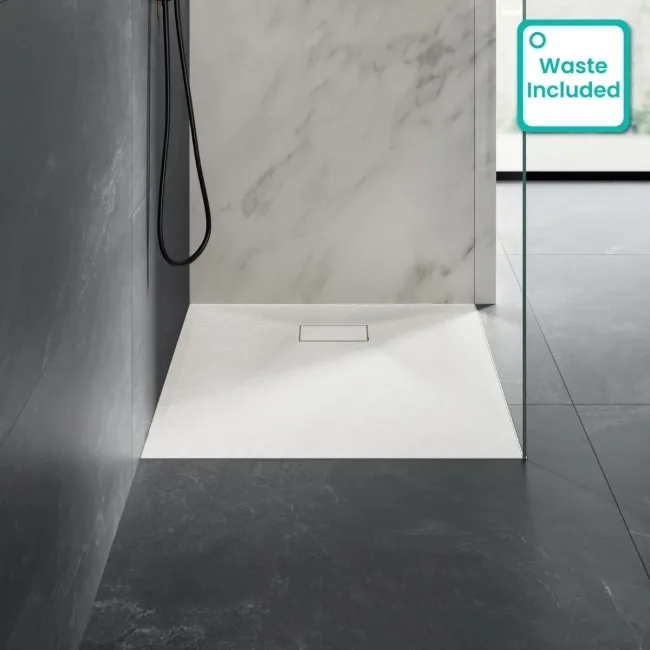 Berlin Rectangular Matt White Slate Effect SMC Composite Shower Tray 1100x700mm