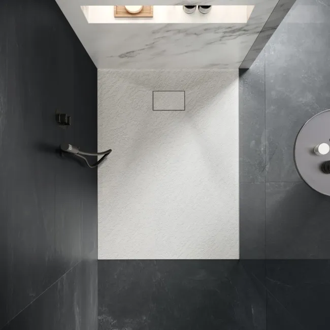 Berlin Rectangular Matt White Slate Effect SMC Composite Shower Tray 1200x700mm