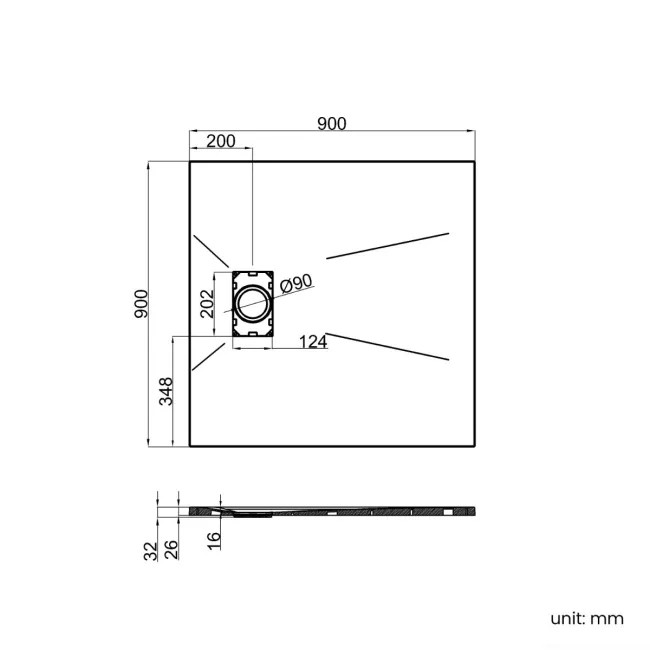 Berlin Square Matt White Slate Effect SMC Composite Shower Tray 900x900mm