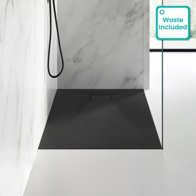 Berlin Rectangular Matt Black Slate Effect SMC Composite Shower Tray 1200x700mm