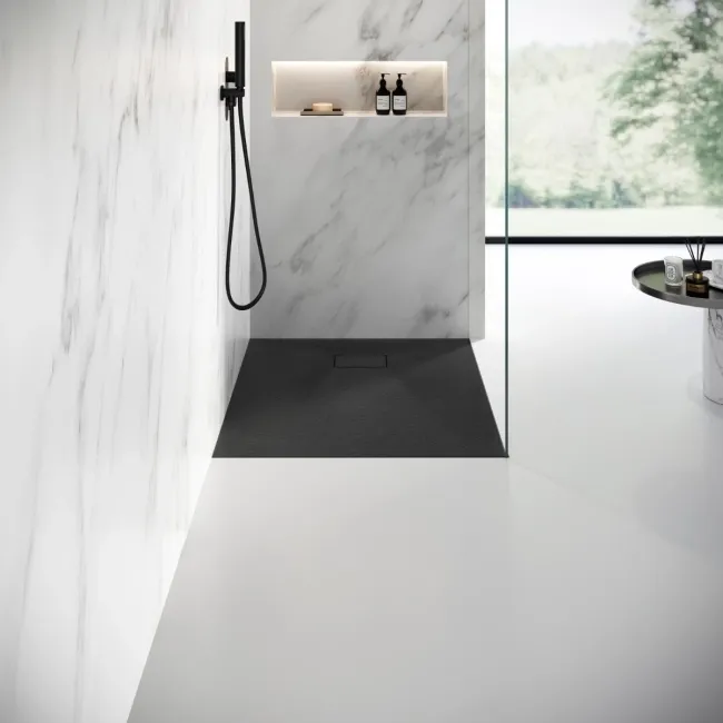 Berlin Rectangular Matt Black Slate Effect SMC Composite Shower Tray 1000x900mm