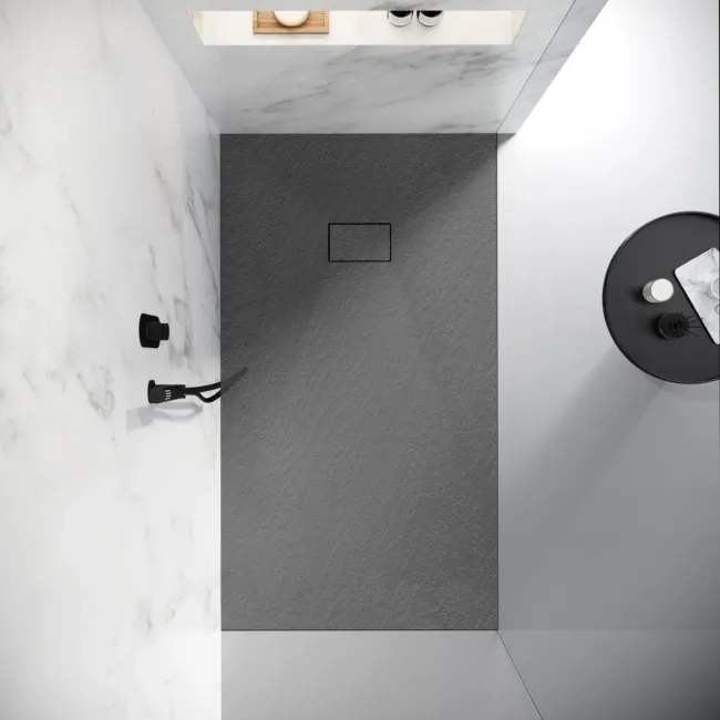 Berlin Rectangular Dark Grey Slate Effect SMC Composite Shower Tray 1600x700mm