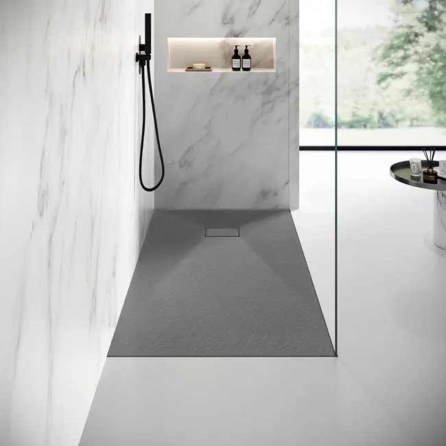 Berlin Rectangular Dark Grey Slate Effect SMC Composite Shower Tray 1600x800mm