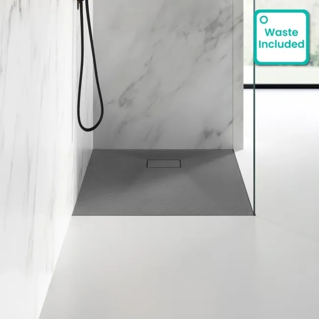 Berlin Square Dark Grey Slate Effect SMC Composite Shower Tray 900x900mm
