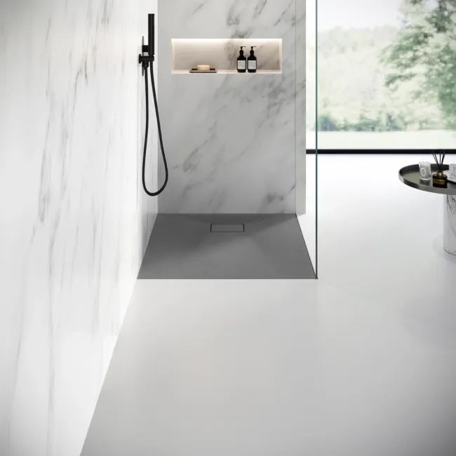Berlin Square Dark Grey Slate Effect SMC Composite Shower Tray 900x900mm