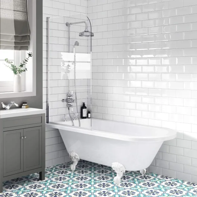 Abingdon 1700 Roll Top Shower Bath - White Ball Feet & 6mm Easy Clean Screen