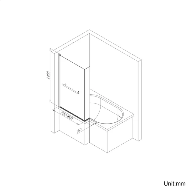 L Shaped 1600 Shower Bath with Front Panel & 4mm Fixed Screen with Rail - Right Handed