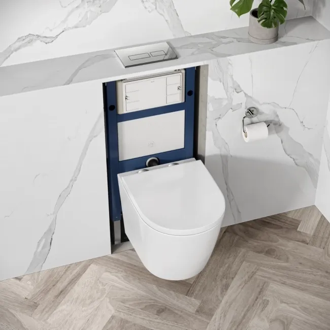 Idaho Pneumatic Compact Top & Front Wall Hung Toilet Frame and Concealed Cistern with Chrome Flush Plate - Square Buttons