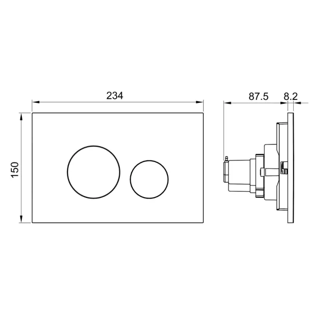 Idaho Pneumatic Compact Top & Front Wall Hung Toilet Frame and Concealed Cistern with Matt Black Flush Plate - Round Buttons