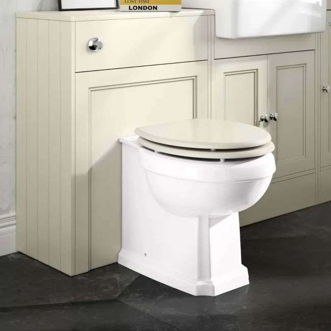 Hudson Traditional Back To Wall Toilet With Chalk White Wooden Seat