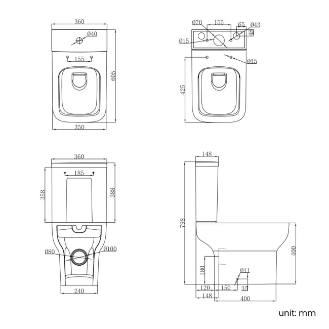 Chicago Rimless Close Coupled Toilet With Soft Close Seat