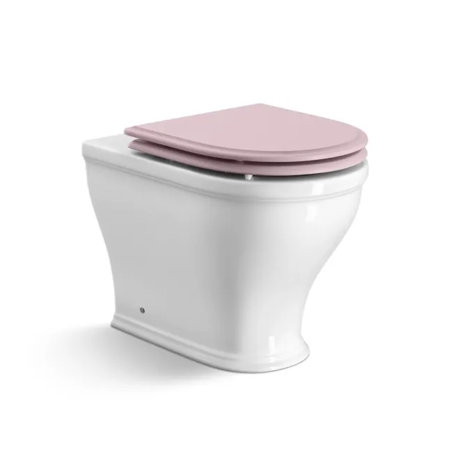 Kansas Traditional Rimless Back To Wall Toilet With Cashmere Pink Wooden Seat