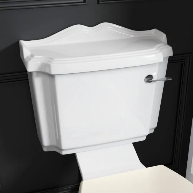 Lima Traditional Close Coupled Toilet With Chalk White Wooden Seat