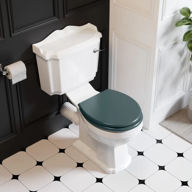 Lima Traditional Close Coupled Toilet With Midnight Green Wooden Seat