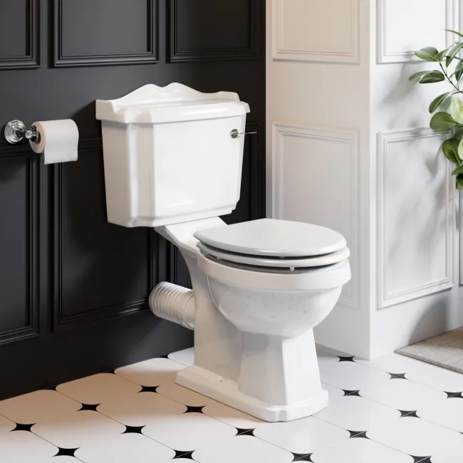 Lima Traditional Close Coupled Toilet With Cotton White Wooden Seat