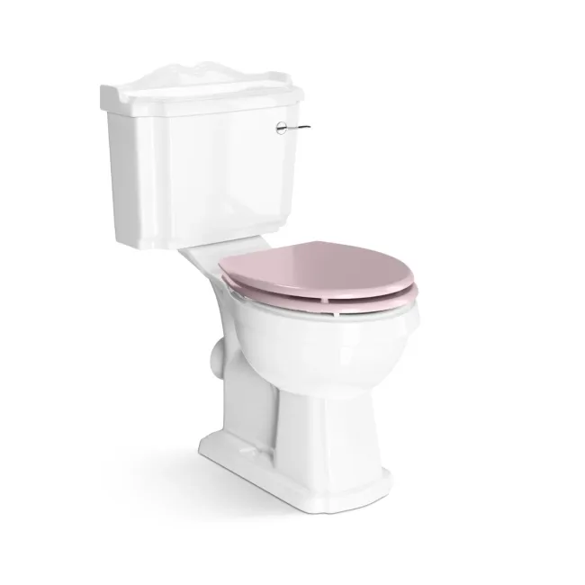 Lima Traditional Close Coupled Toilet With Cashmere Pink Wooden Seat
