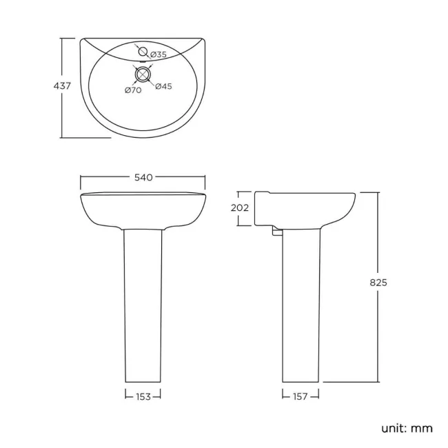 Austin Pedestal Basin 550mm